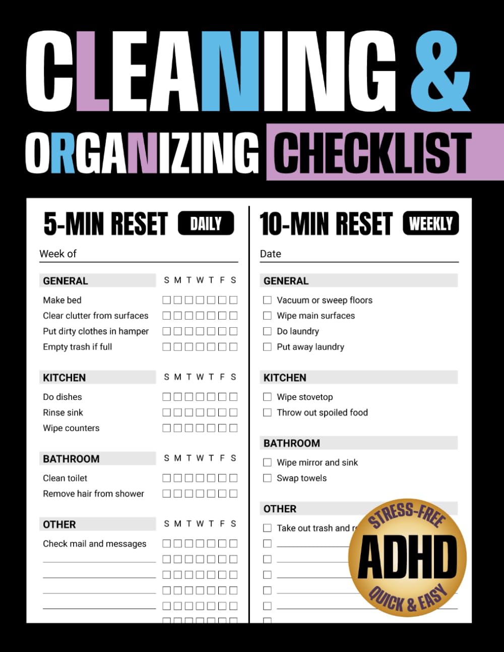 ADHD Cleaning and Organizing Checklists: Daily, Weekly, and Monthly Household Cleaning Planner with Routines and Guided Checklists to Stay Consistent and Stress-Free for ADHD baixar livro de graça