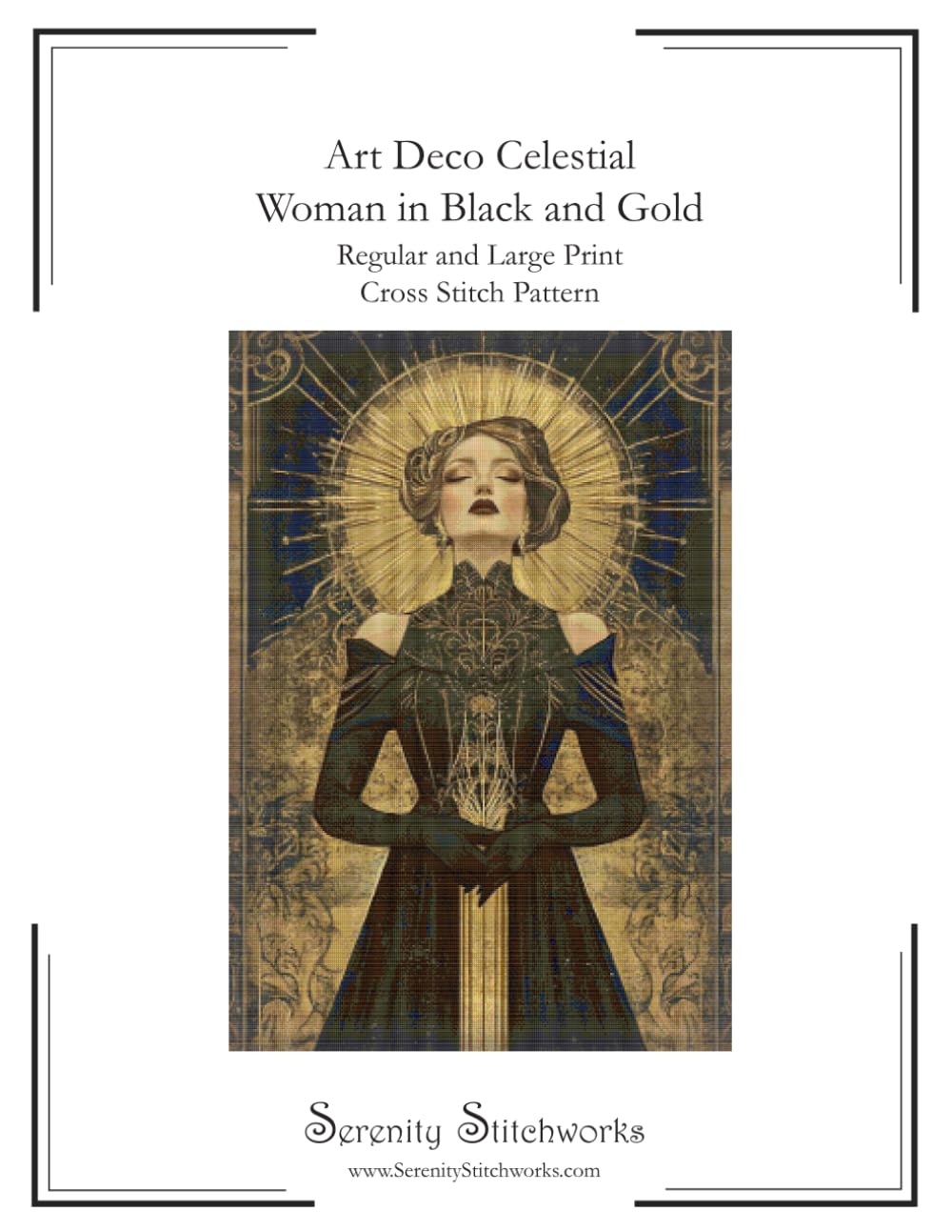 Art Deco Celestial Woman in Black and Gold Cross Stitch Pattern: Regular and Large Print Cross Stitch Pattern baixar o livro de graça
