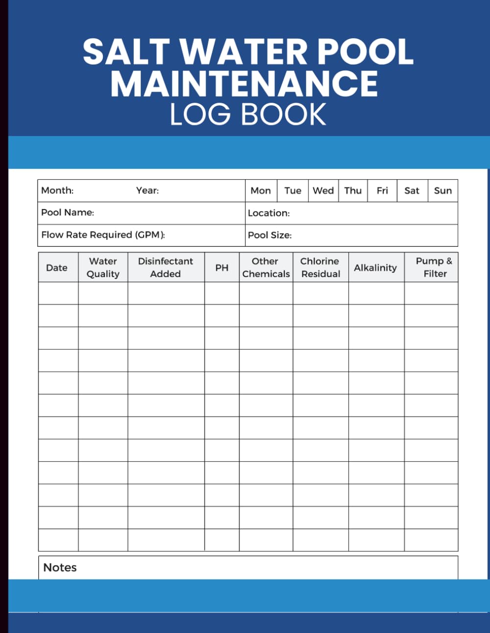 Salt Water Pool Maintenance Log Book: Monitor Water Chemistry, Equipment Performance and Service Records for Pool Owners and Maintenance Professionals baixar livro de graça