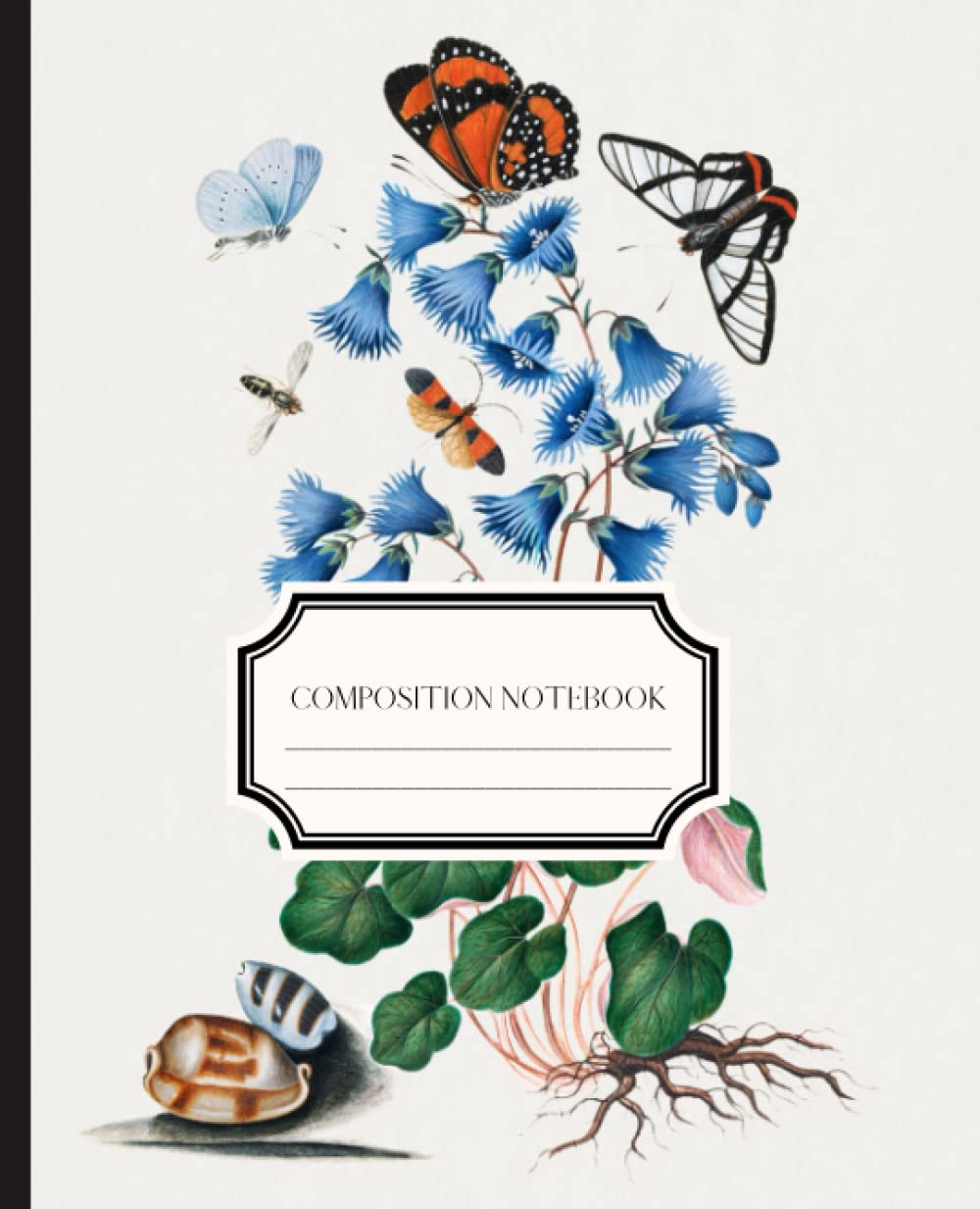 COMPOSITION NOTEBOOK: Botanical Notebook With Vintage Wildflower, Butterfly- And Shell Illustrations. Perfect Gift For Nature And Art Lovers.