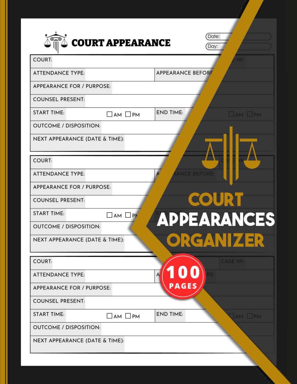 ler totalmente Court Appearances Organizer: Court Date & Hearing Schedule Tracker for Lawyers, Attorneys & Paralegals | Legal Case Management Notebook | 100 Pages, 3 Attendances per Page