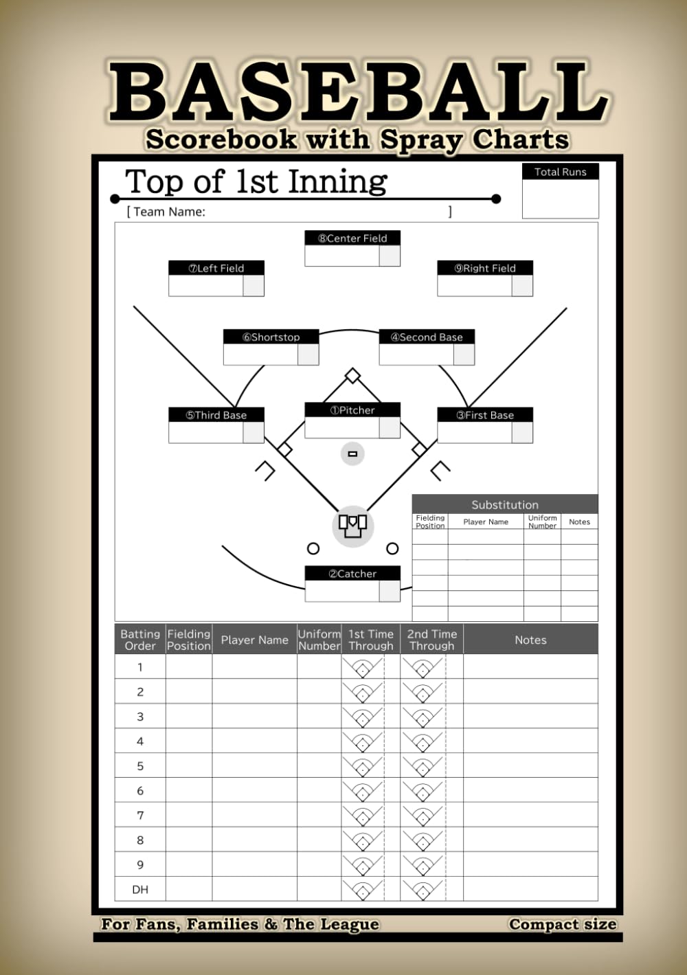 ler totalmente Baseball Scorebook with Spray Charts: Easy-to-Use 1-Page-Per-Inning Game Tracker | Includes Large Spray Charts & Lineup Boards | The Perfect Scoring... Parents, Fans & Adult Leagues Compact size