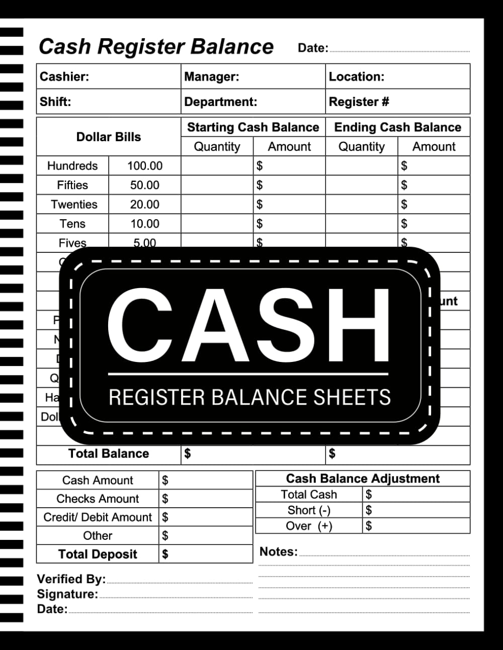 ler totalmente Cash Register Balance Sheets: Daily Drawer Count Log Book For Cashier | Currency, Coin, And Deposit Report Forms