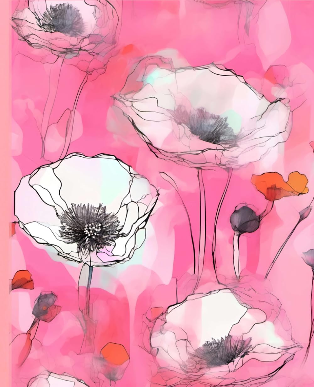 ler totalmente PINK POPPY COMPOSITION NOTEBOOK JOURNAL DIARY DRAWING SKETCH PAD Line Drawing Botanical Floral Nature Art Painting Farmhouse Wild Peach Rose Blush... College University Women Teen Girl GIFT
