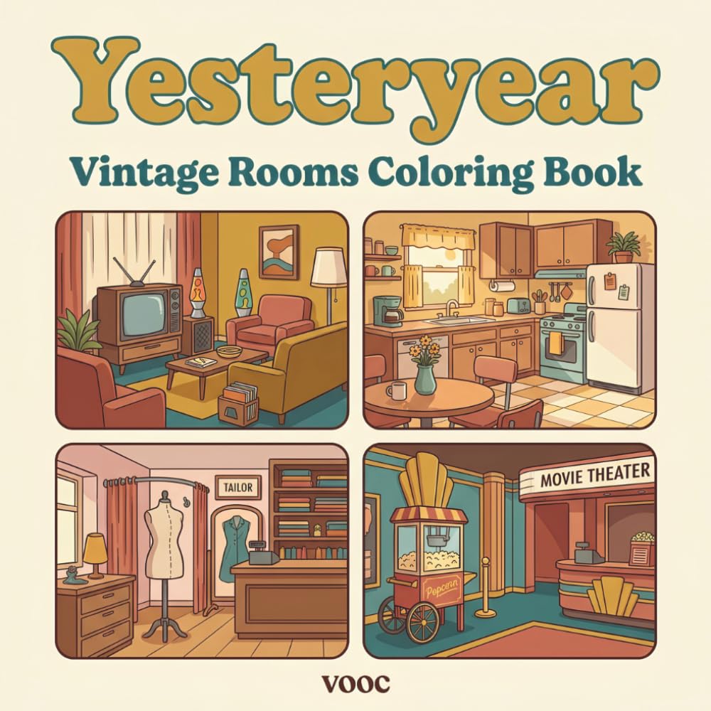 ler totalmente Yesteryear: Vintage Rooms Coloring Book - Bold and Easy Retro Interiors and Cozy Mid Century Homes for Adults and Seniors, Nostalgic Designs for Relaxation (Breathe Easy Coloring for Stress Relief)