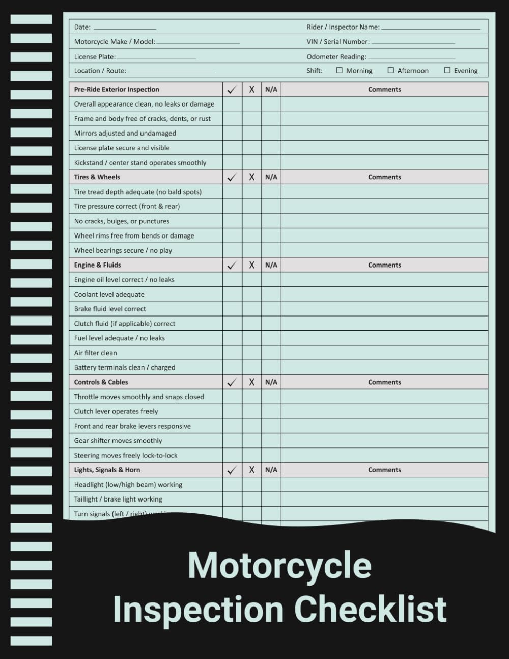 capítulo por capítulo baixar Motorcycle Inspection Checklist: Pre-Ride Safety, Maintenance, and Operational Inspection Record for Riders, Mechanics, and Fleet Operators.