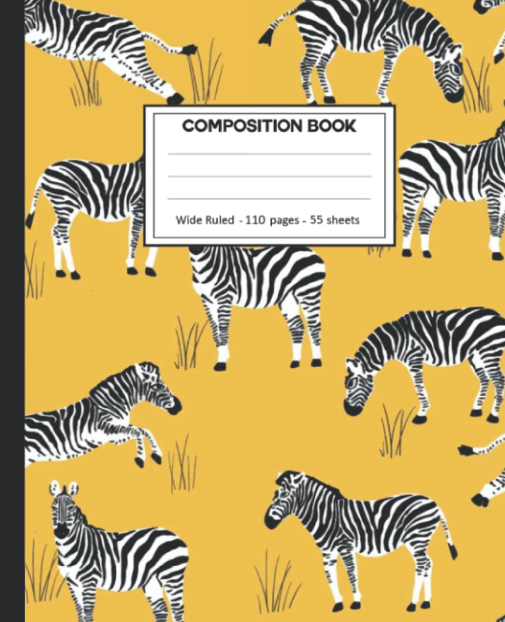 Composition Notebook: College Ruled: 110+ Lined Pages Writing Journal: Zebra on White.