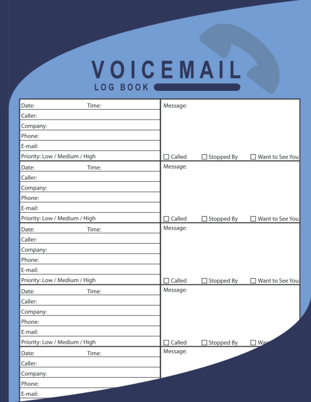 capítulo por capítulo baixar Voicemail Log Book: Phone Call Message Tracker, Voicemail Recording Notebook, Personal and Business, 720 Entries, 8.5" x 11" Inches, Blue cover