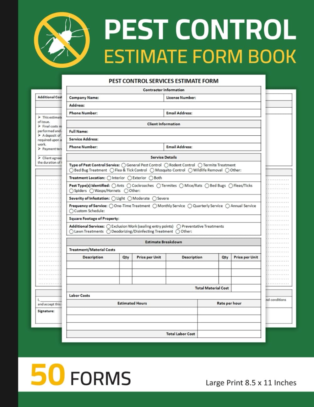 ler totalmente Pest Control Estimate Form Book: Pest Control Services Estimating Sheets | Pesticide Applicator Job Estimate Forms | 50 Forms