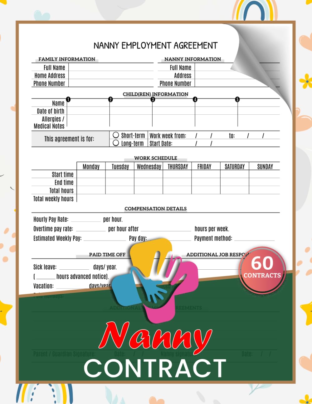 Nanny Contract: Household Employee Agreement Forms Logbook for Parents Hiring a Nanny | Up to 5 Kids, 60 Forms, 120 Single-Sided Pages baixar livro de graça