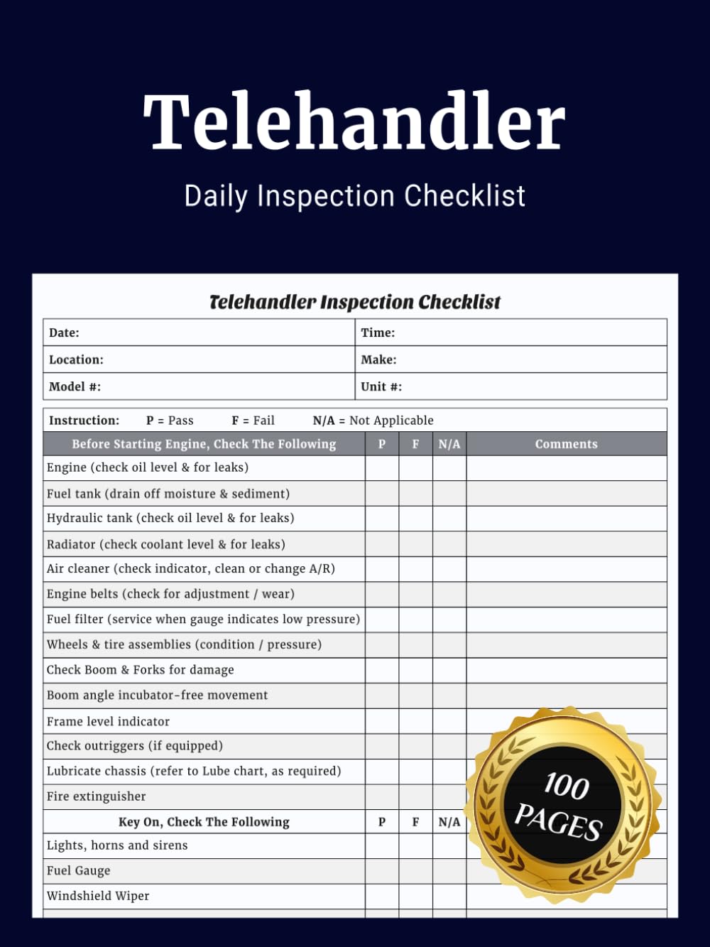 Telehandler Daily Inspection Checklist: Simple Telehandler Pre Use Safety and Maintenance Journal to Record Daily Checks Machine Condition Defects... Construction Agricultural and Industrial Work baixar livro de graça