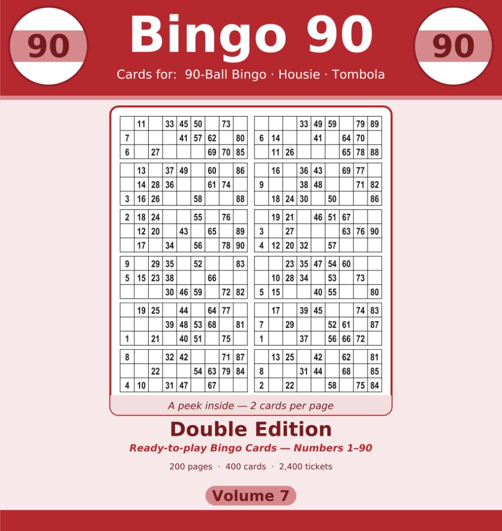 Bingo 90: Double Edition: 400 90-Ball Housie & Tombola Sheets, Two Cards Per Page (Volume 7) baixar livro de graça