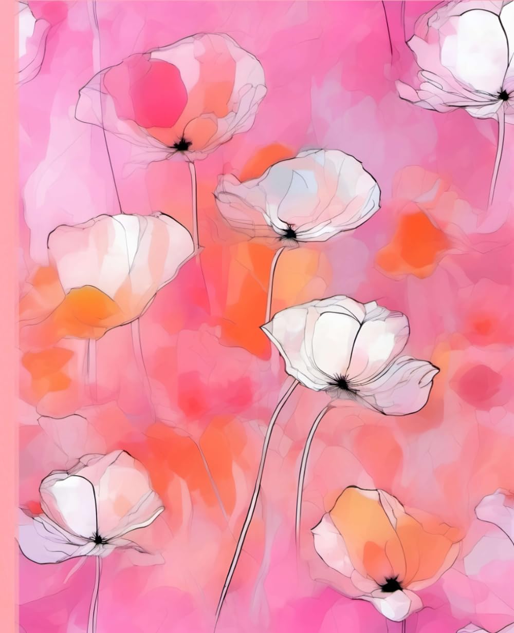 ler totalmente PINK POPPY COMPOSITION NOTEBOOK DREAM JOURNAL DIARY DRAWING SKETCH PAD Line Drawing Watercolor Botanical Floral Nature Art Painting Wild Peach Rose... Homeschool College Business Women Teen Girl