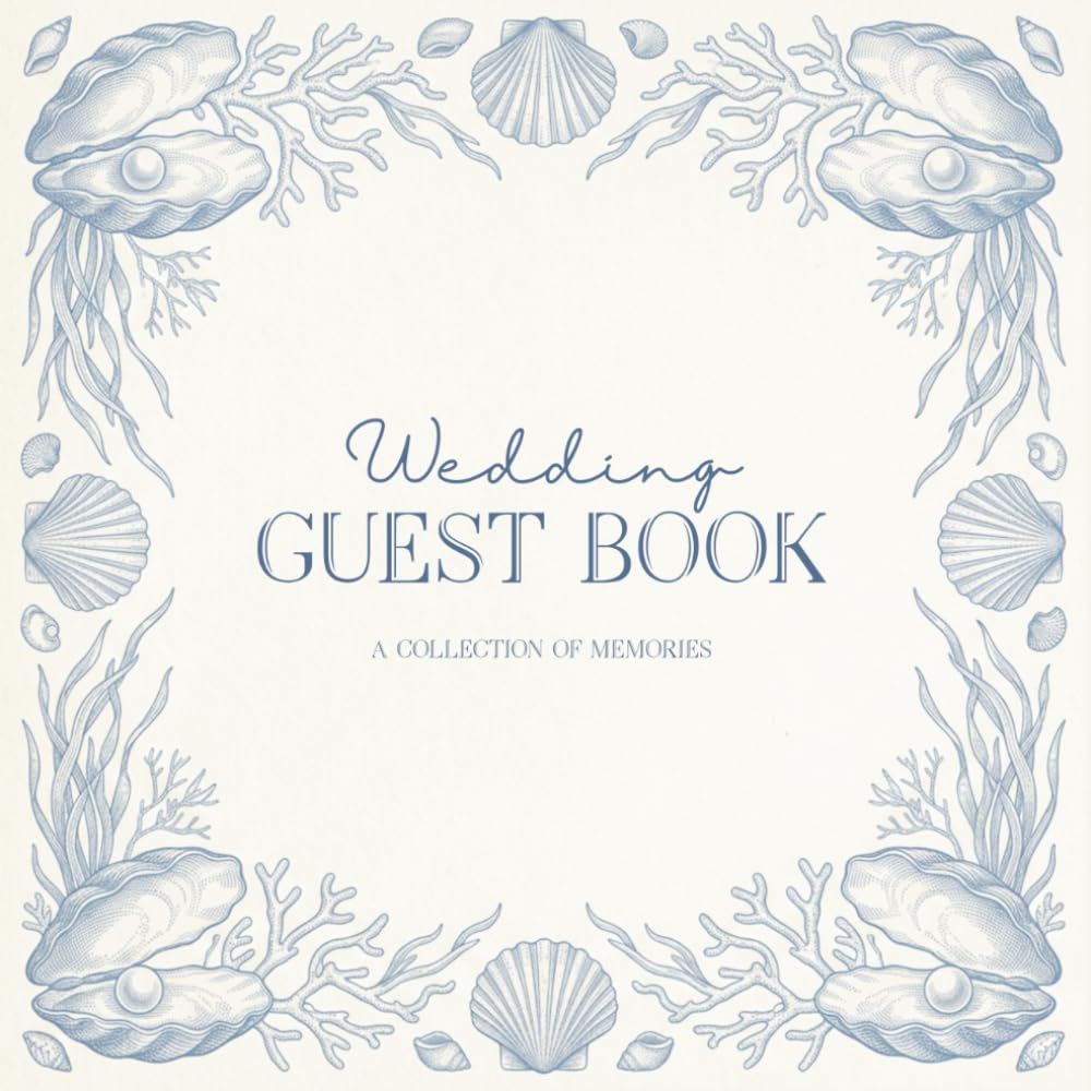 capítulo por capítulo baixar Coastal Wedding Guest Book: Blank Wedding Sign In Book with Elegant Blue Toile Oyster & Pearl Design | Luxury Guest Book for Beach, Coastal & Destination Weddings