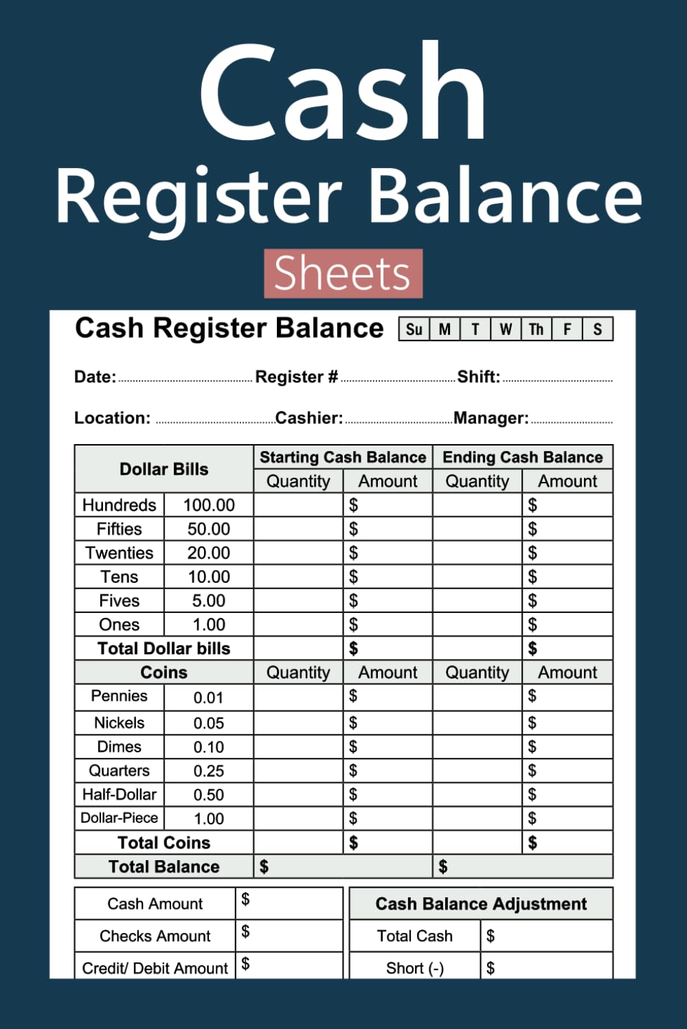 Cash Register Balance Sheets: Daily Cashier Log Book For Track Currency, Coins, And Deposit Report Forms baixar livro de graça