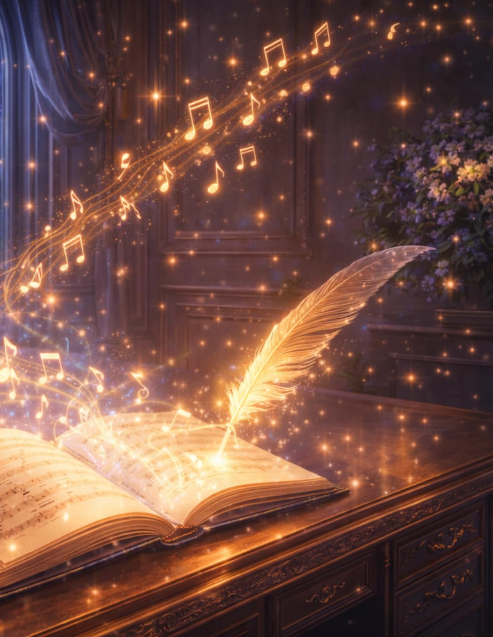 ler totalmente Sheet Music Book – Magical Music Notes and Golden Quill: Blank Manuscript Paper with 12 Staves Per Page for Composition, Songwriting, Lessons,... and Creative Ideas | 100 Pages | 8.5 x 11