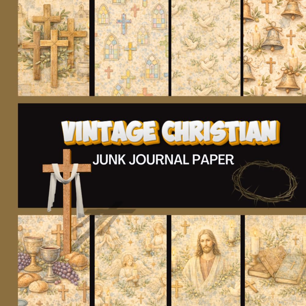 ler totalmente Vintage Christian Themed Junk Journal Paper: 20 Double Sided Sheets 8.5 x 8.5 for Scrapbooking, Junk Journals, Mixed Media Art, Origami, Crafting projects, and More
