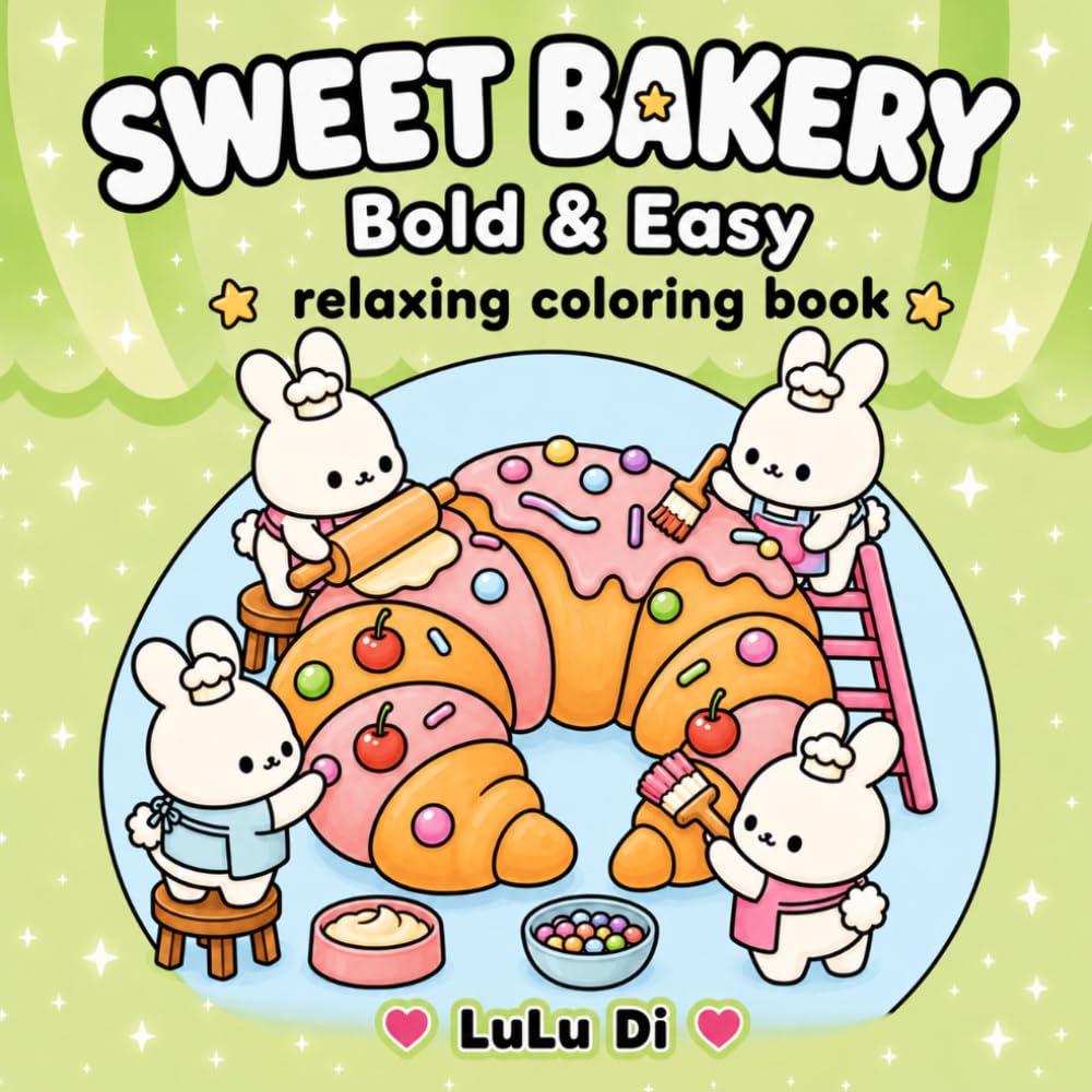 ler totalmente Sweet Bakery Bold & Easy Relaxing Coloring Book: Cute Food, Sweet Treats & Cozy Animals for Adults and Teens