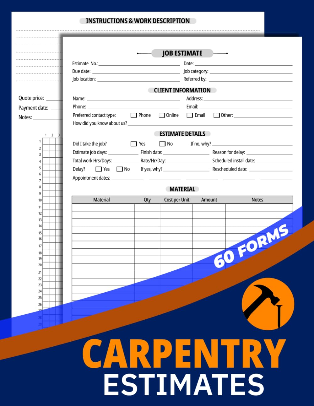 Carpentry Estimates: 60 Roofing Business Work Order Forms | Record Client Details, Job Costs, Materials and Sketch Grid To Draw Plans & Layouts | 120 Two-Sided Pages baixar livro de graça