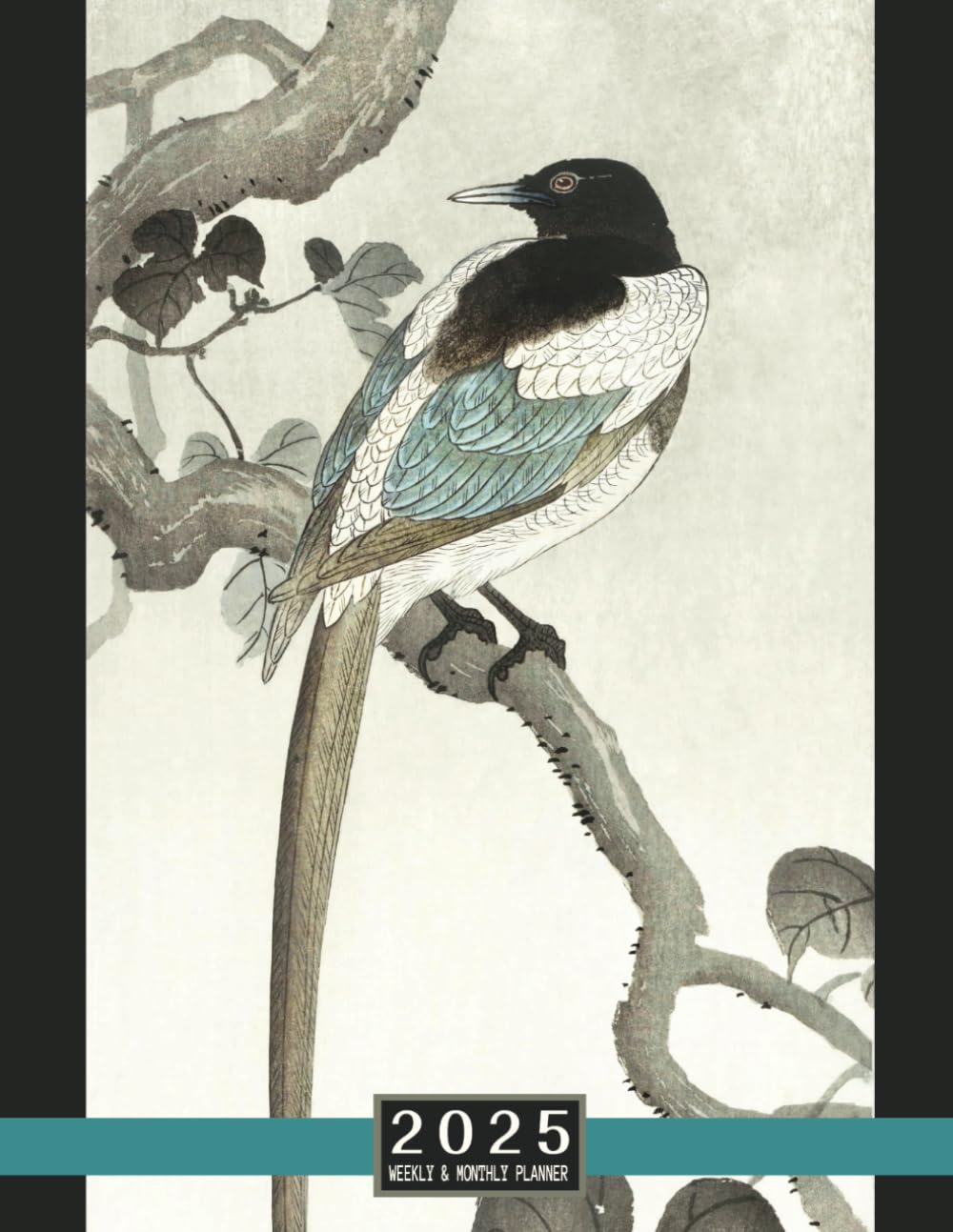 2025 Weekly and Monthly Planner Notebook: Magpie on Tree Branch: Japanese Artist Ohara Koson: 8.5 x 11 inches - 100 pages - Extra Note Pages baixar o livro de graça