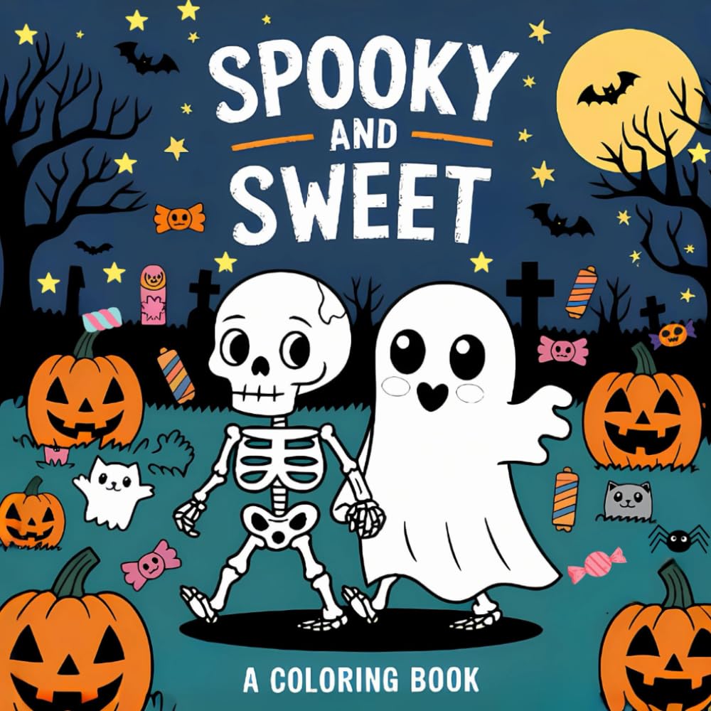 ler totalmente spooky and sweet coloring book: Spooky and cute coloring book for adults and teens with Halloween creatures in cozy hygge moments, to relieve stress.