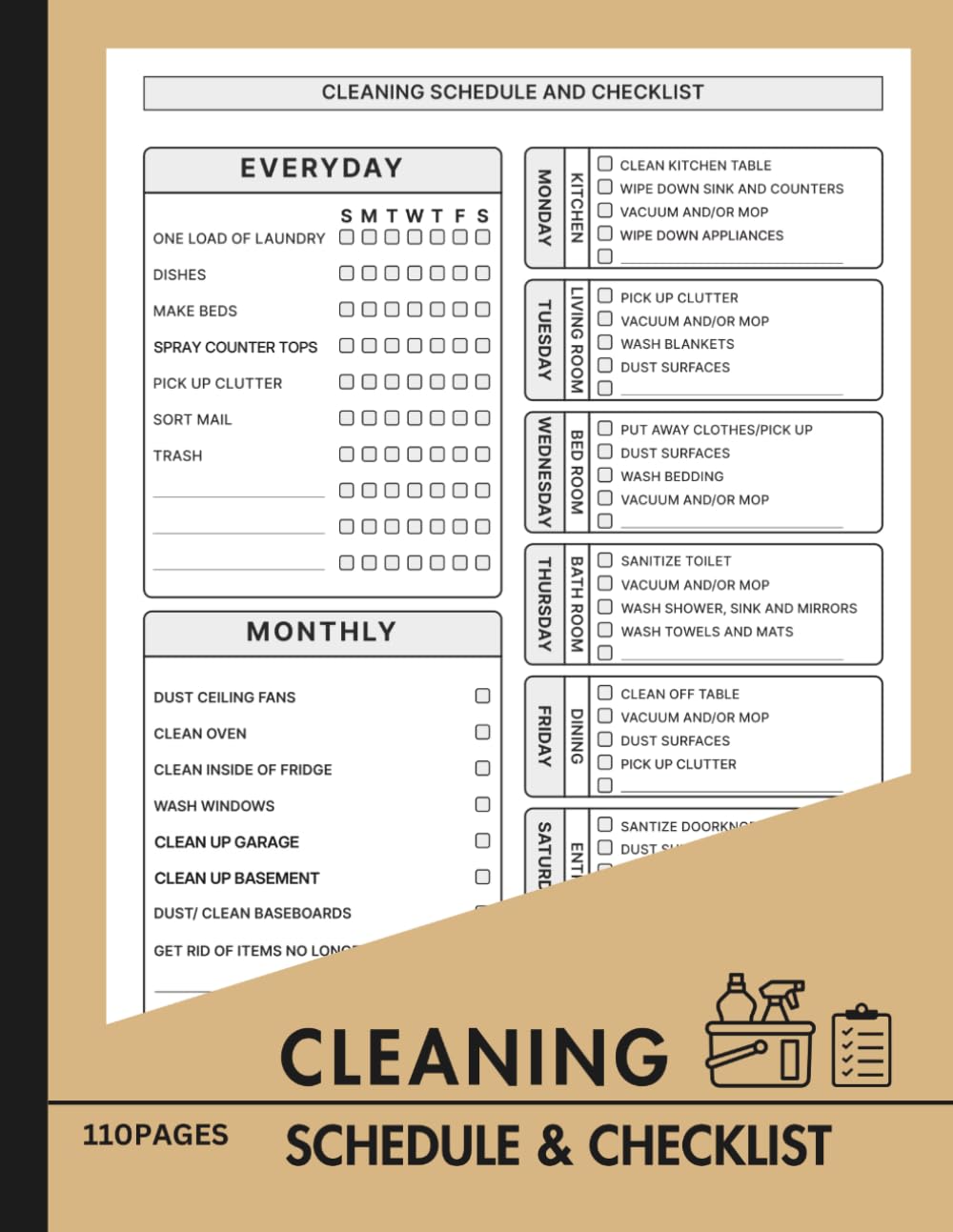 Cleaning Schedule & Checklist Log Book: Daily, Weekly & Monthly Cleaning Planner for Organizing Household & Workplace Chores – 110 Pages, 8 x 11 Inches baixar o livro de graça