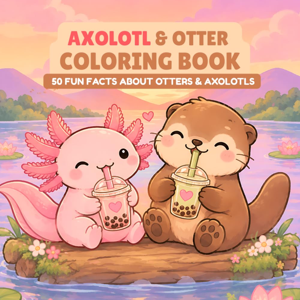 ler totalmente Axolotl & Otter Coloring Book: Cute Kawaii Creatures, Boba Tea Vibes, Relaxing Coloring Pages & Fun Facts About Axolotls & Otters for Kids, Teens & Adults