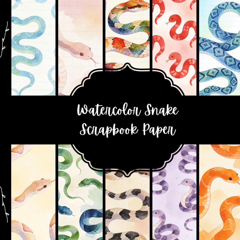 ler totalmente Watercolor Snake Scrapbook Paper, Reptile Junk Journal Paper, Animal Decorative Paper, DIY Projects, Origami, Collage Sheets, Decoupage Paper, 10 Designs, Double SIded