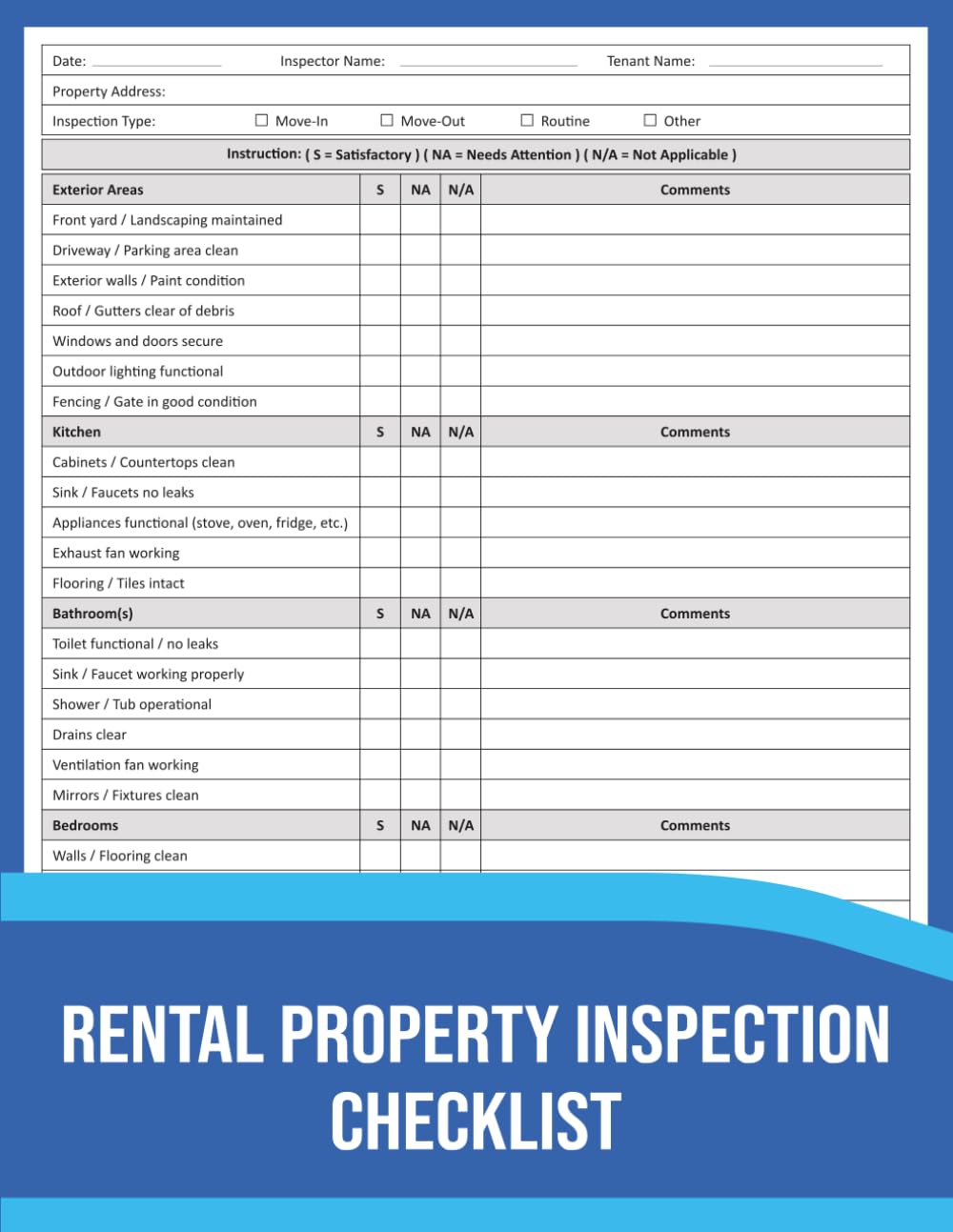 ler totalmente Rental Property Inspection Checklist: Track Property Condition, Move-In & Move-Out Inspections, Maintenance Records & Inspection Notes.