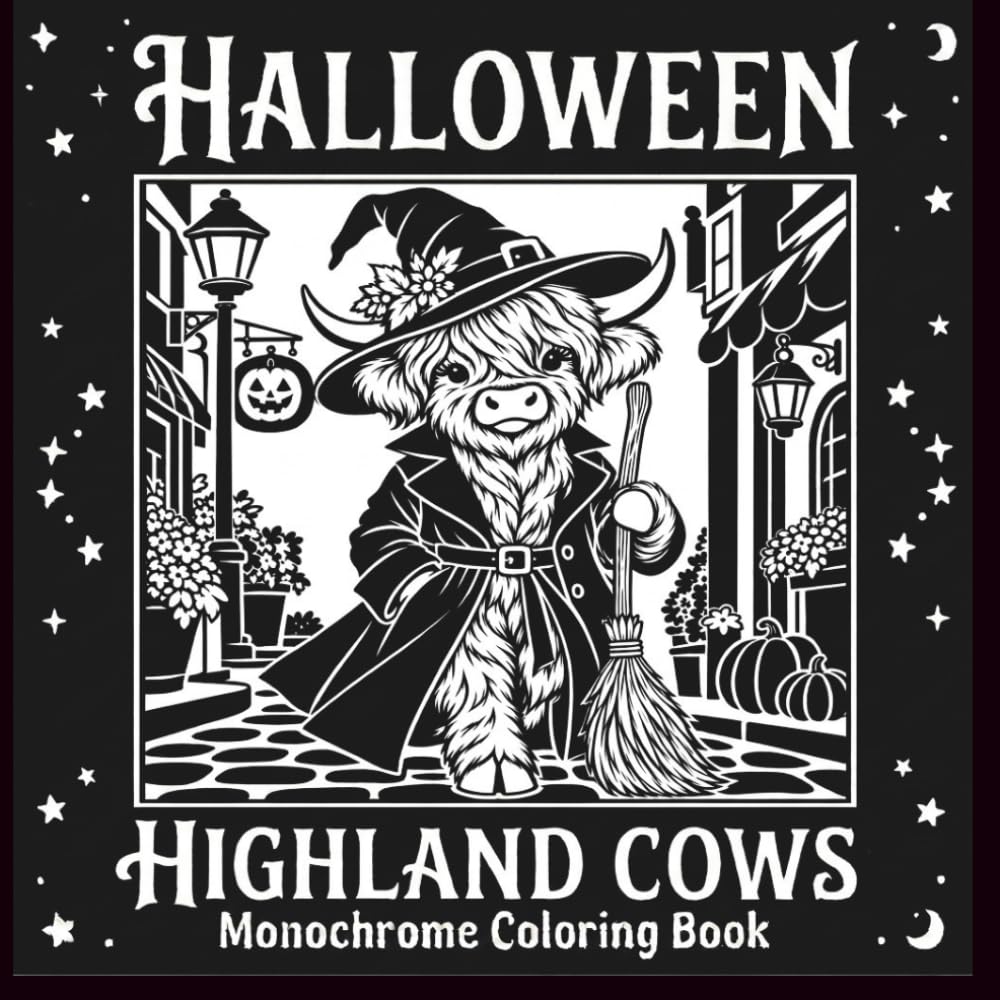 capítulo por capítulo baixar Halloween Highland Cows: Monochrome Coloring Book for Adults (Celebrations in Monochrome)