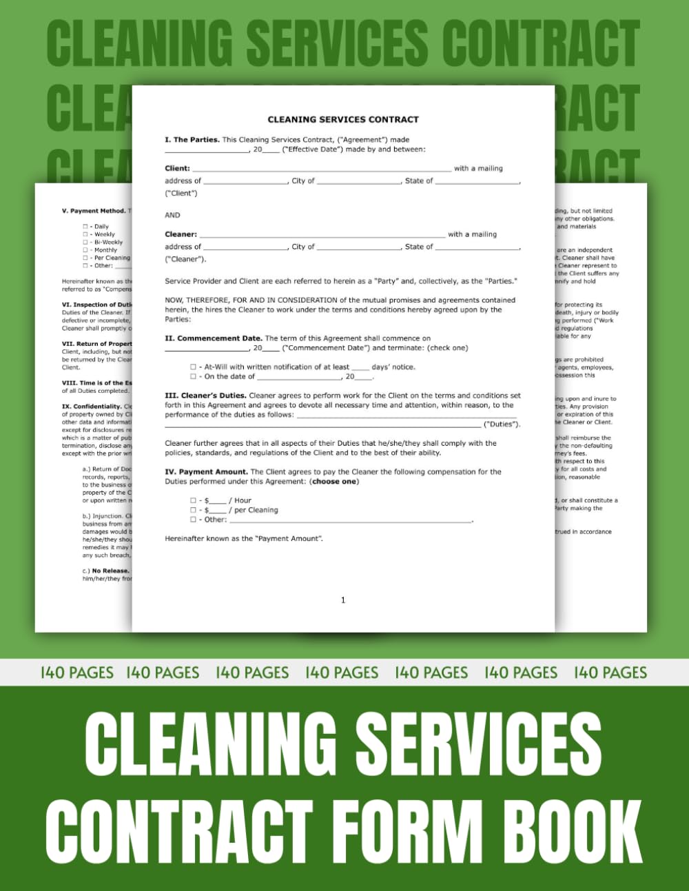 ler totalmente Cleaning Services Contract Form Book, Perfect For Signing with a Client or Company, (4 Pages/Form 140 Pages, Perfectly size 8.5x11 Inches).