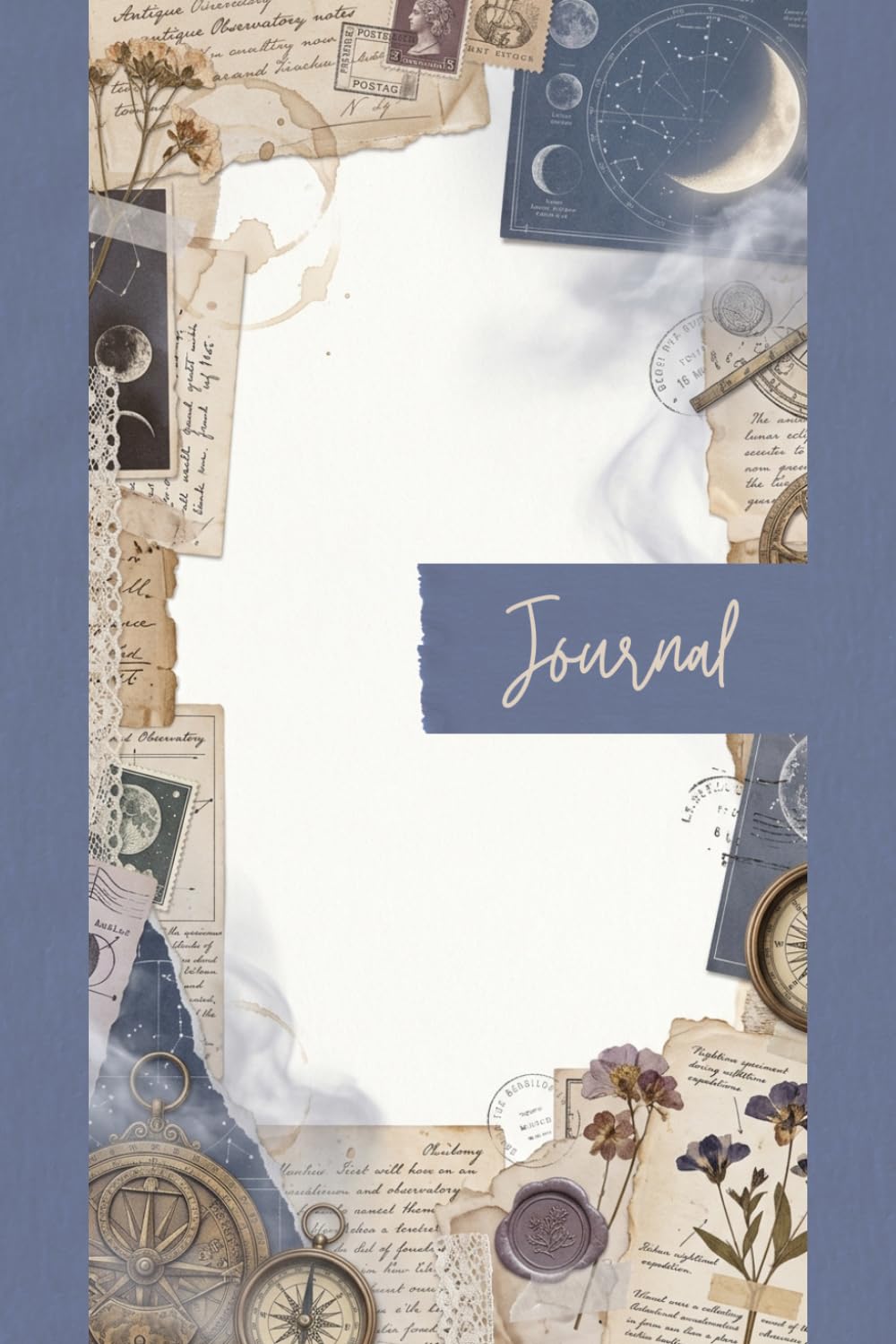 ler totalmente Vintage Celestial Moon Junk Journal Pages - 6x9 Aesthetic Paper - 100 Decorative Writing Sheets with Antique Astronomy Maps, Night Constellations, Compasses, and Lavender Collage Textures