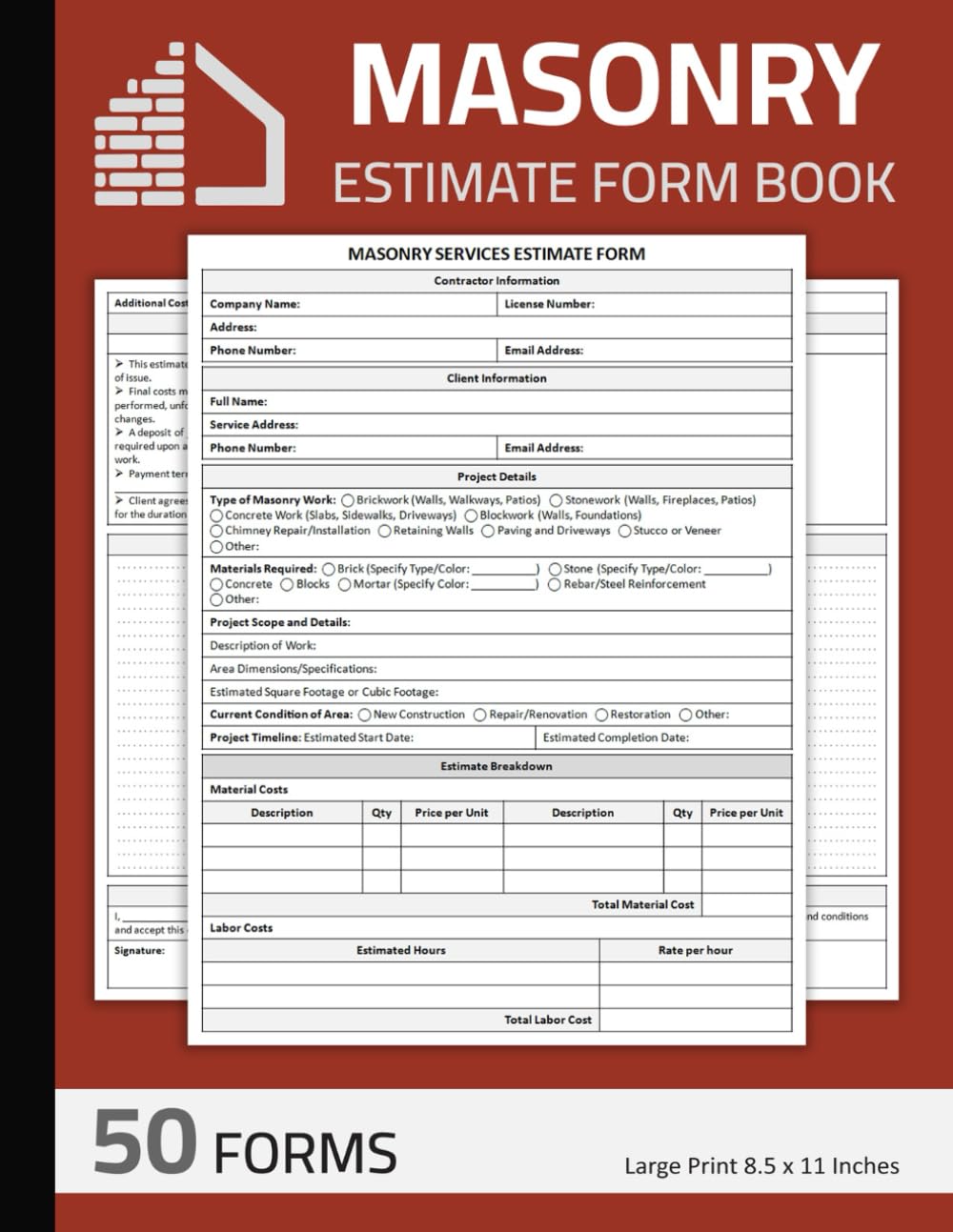 ler totalmente Masonry Estimate Form Book: Masonry Services Estimating Sheets | Masonry Contractor Work Estimate Forms | 50 Forms