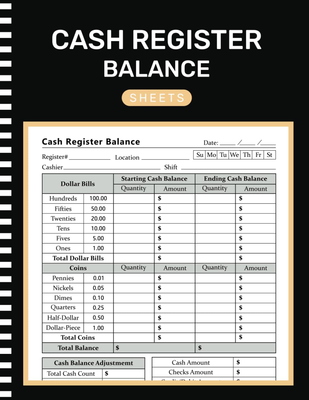 Cash Register Balance Sheets: Simple Cashier register Log Book for Daily Drawer Count, Currency, Coin, and Deposit Record Forms (105 Pages "8.5X11" Inches ) baixar livro de graça