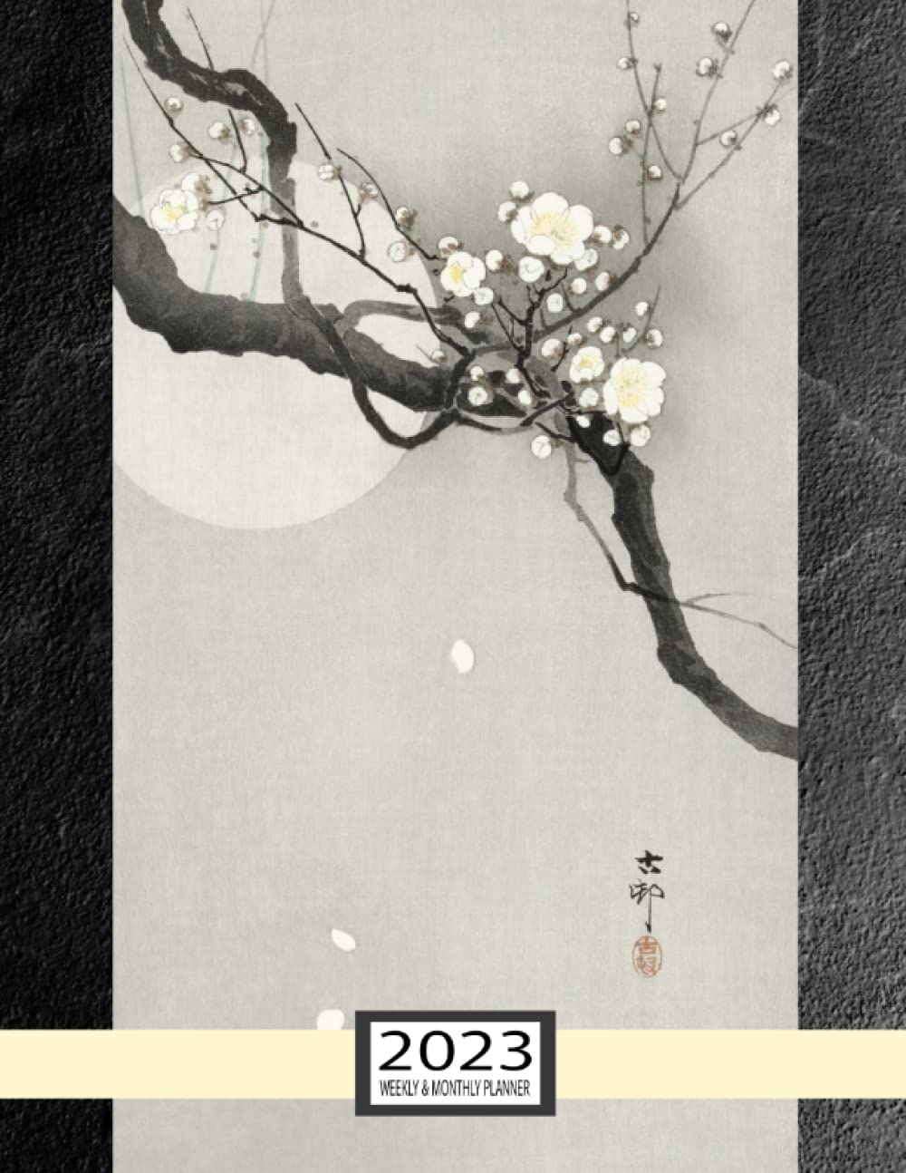 2023 Weekly and Monthly Planner Notebook (Plum Blossom and Full Moon: Japanese Artist Ohara Koson): 8.5 x 11 inches - 100 pages - Extra Note Pages