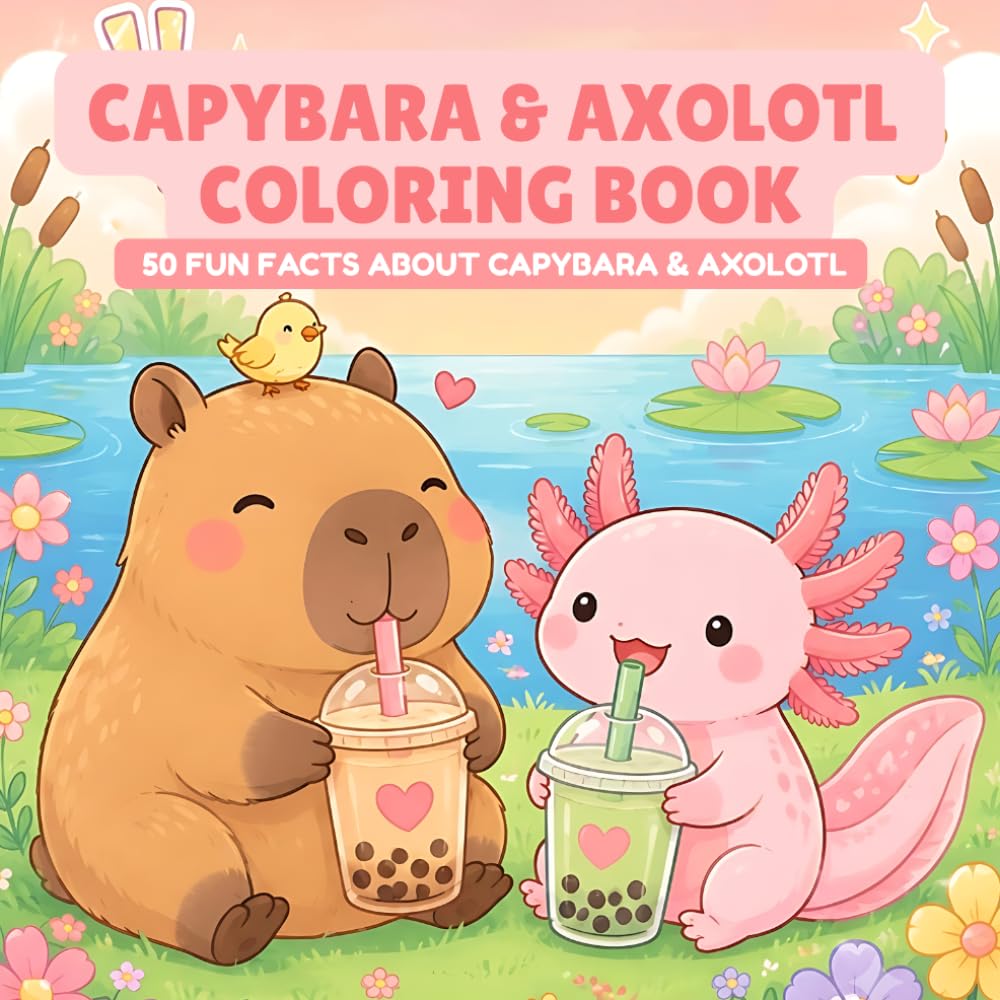 capítulo por capítulo baixar Capybara & Axolotl Coloring Book: Cute Kawaii Creatures, Relaxing Coloring Pages & Fun Facts About Capybaras & Axolotls for Kids, Teens & Adults