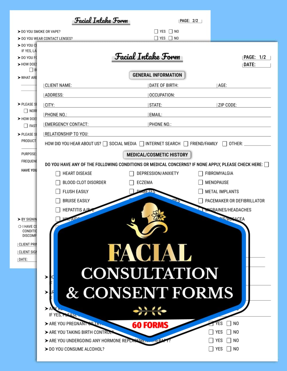 ler totalmente Facial Consultation & Consent Forms: Esthetician Client Intake and Skin Analysis Logbook for Beauty Businesses | 60 Forms, 120 Two-Sided Pages