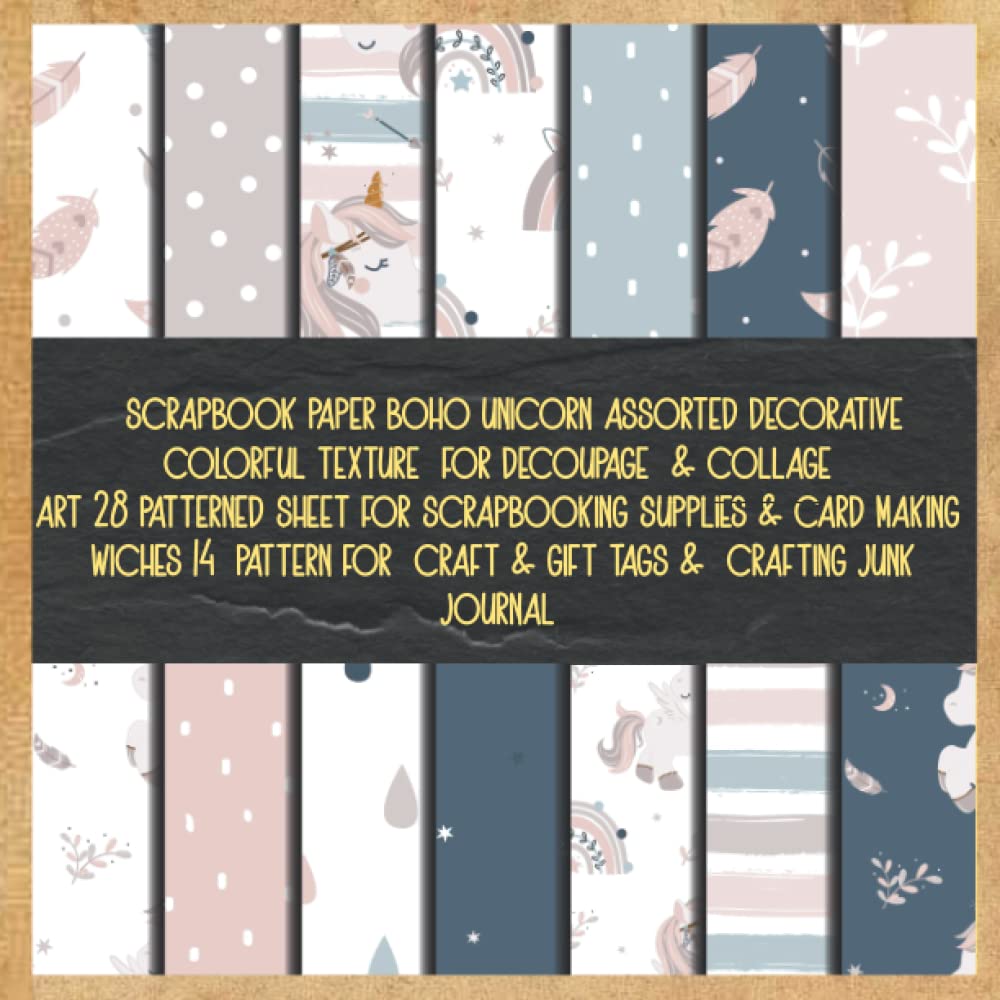 scrapbook paper boho unicorn assorted decorative colorful texture for decoupage & collage art 28 patterned sheet for scrapbooking supplies & card... craft & gift tags & crafting junk journal baixar livro de graça