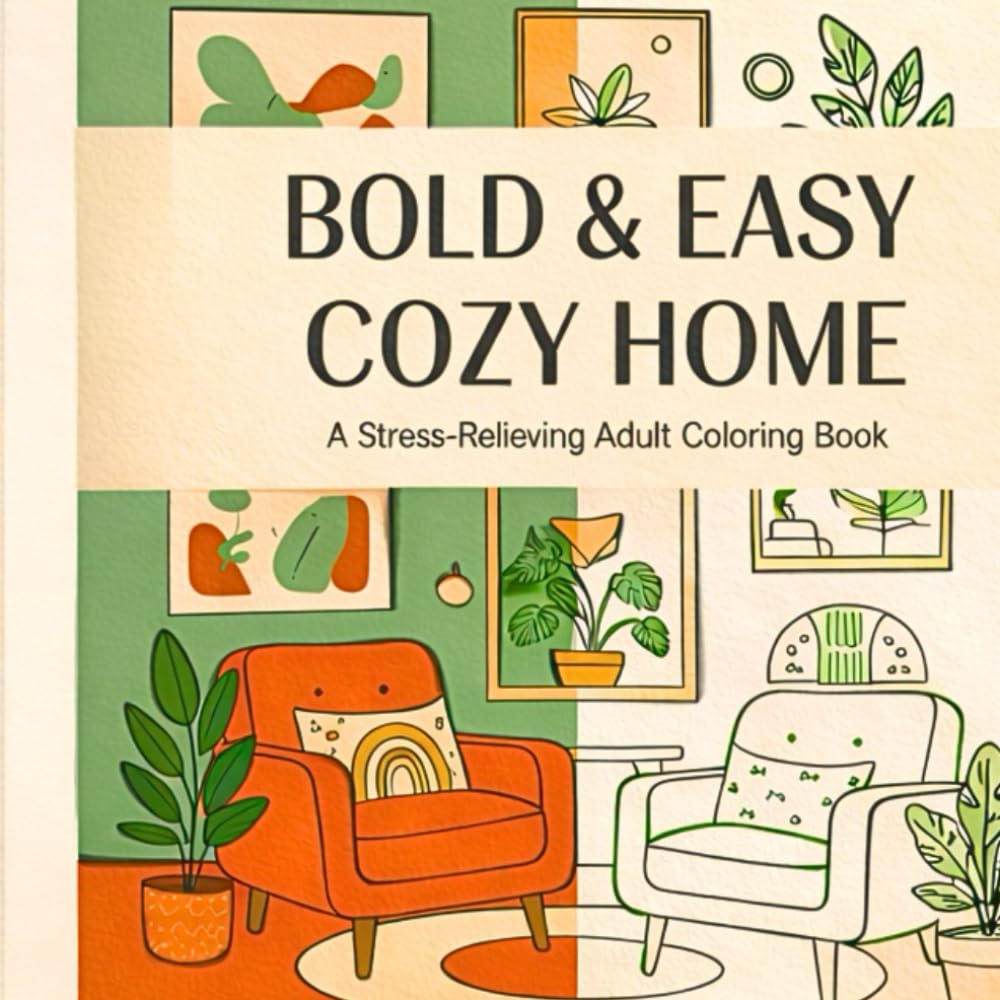 Bold and Easy Cozy Home Coloring Book: Simple and Minimalist Scandi-Boho Interiors for Adults, Seniors, and Beginners | Stress Relief and Relaxation with Thick Lines baixar o livro de graça