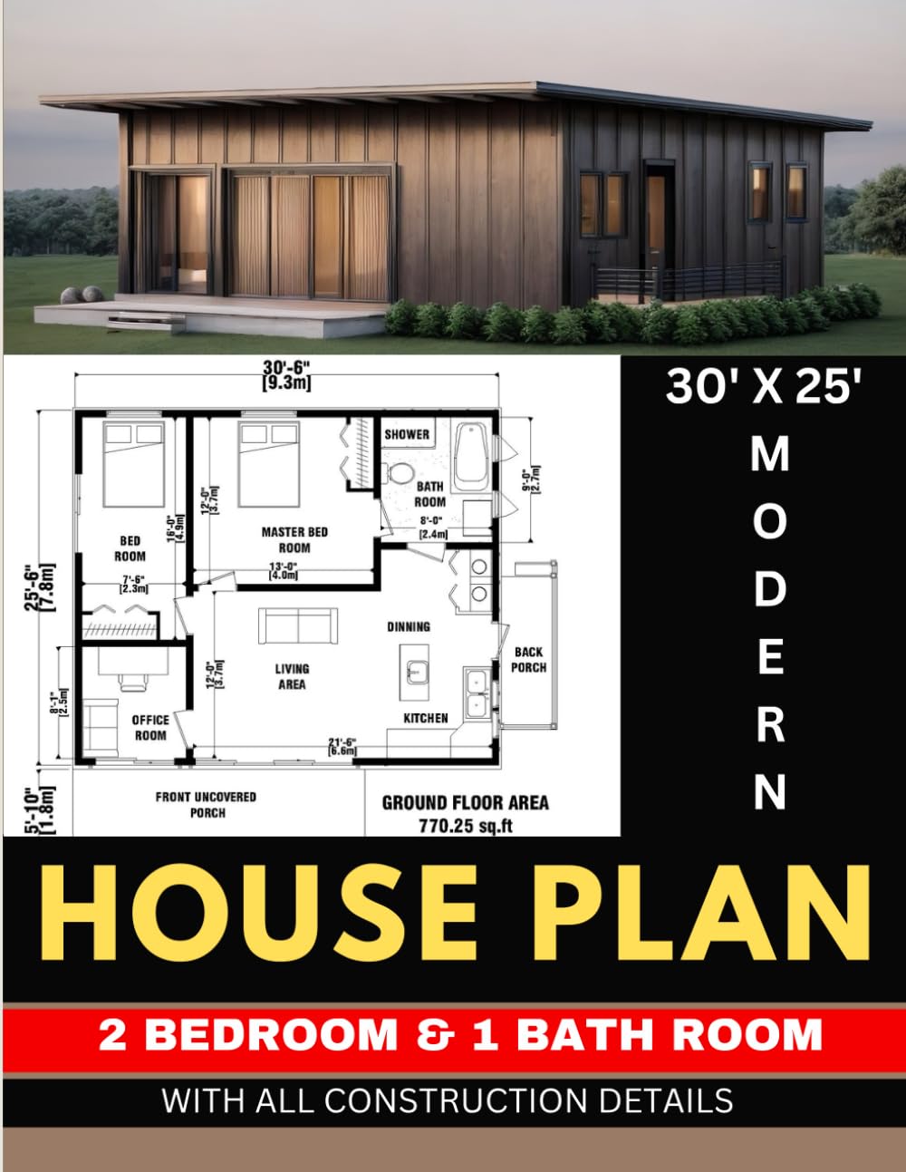 30' x 25' Modern House Plan: 2 Bedroom 1 Bathroom with CAD File: With All Construction Details baixar o livro de graça
