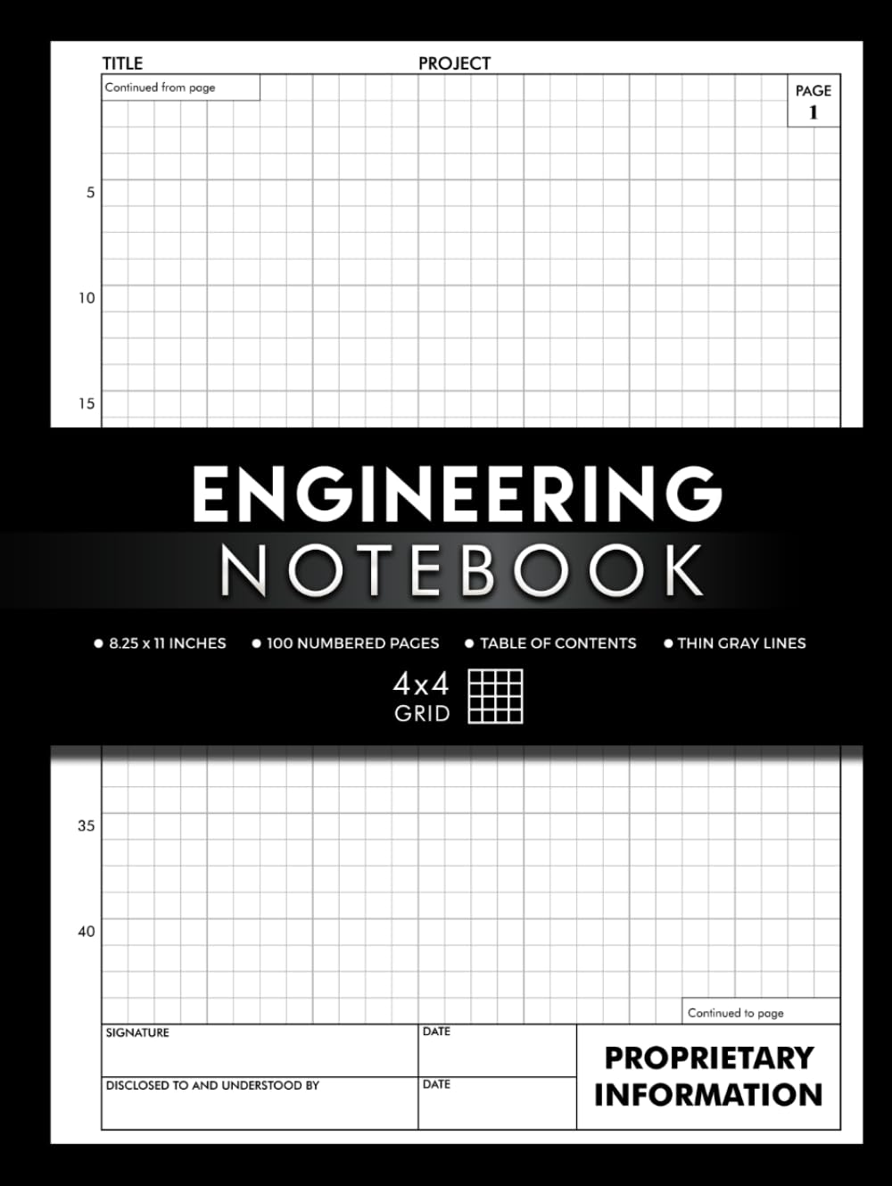 ler totalmente Engineering Notebook Hardcover with 4x4 Grid Graph Paper: 4 Squares per Inch Quad Ruled Grid | 100 Numbered Pages | Table of Contents | Signature and Date Tracking | 8.25 x 11 Inches