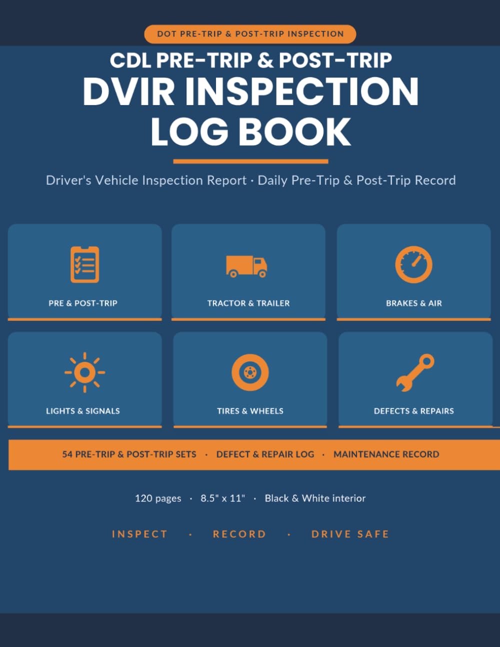 ler totalmente CDL Pre-Trip & Post-Trip DVIR Inspection Log Book | Daily Driver's Vehicle Inspection Report for CDL & Commercial Truck Drivers — Pre-Trip & Post-Trip Checklist, Black & White Interior
