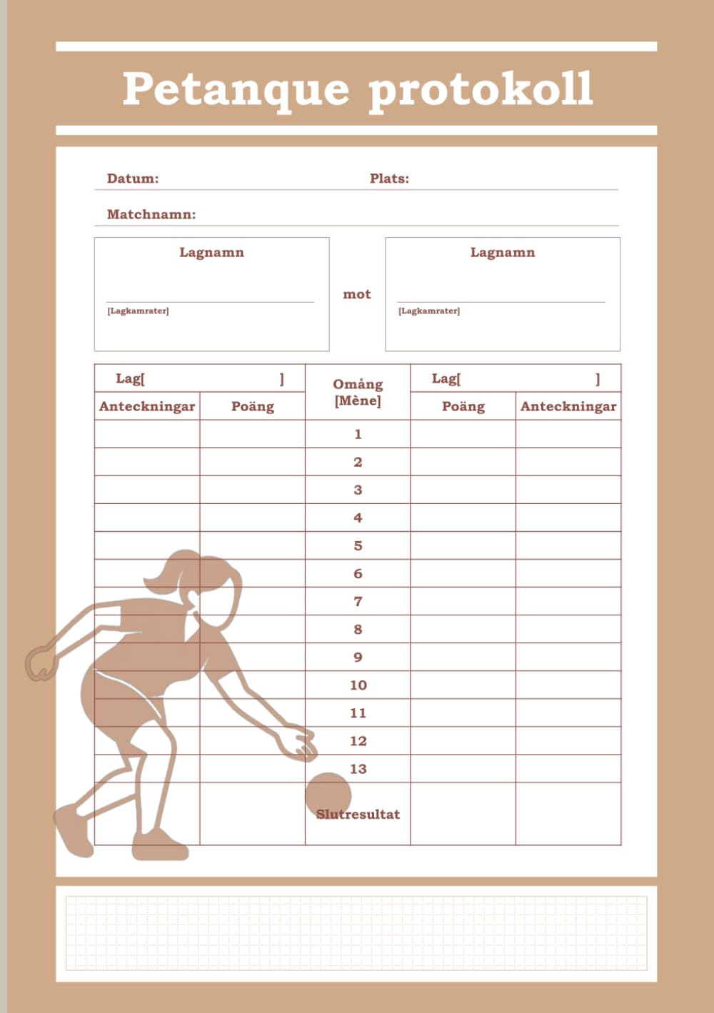 ler totalmente Petanque protokollsbok A5-storlek (kompakt storlek) Protokoll och planritningar för 100 matcher (Swedish Edition)