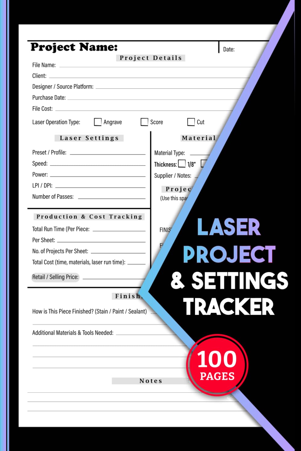 Laser Project and Settings Tracker: Record File Setup, Materials Used & Production Log | 100 Pages baixar o livro de graça