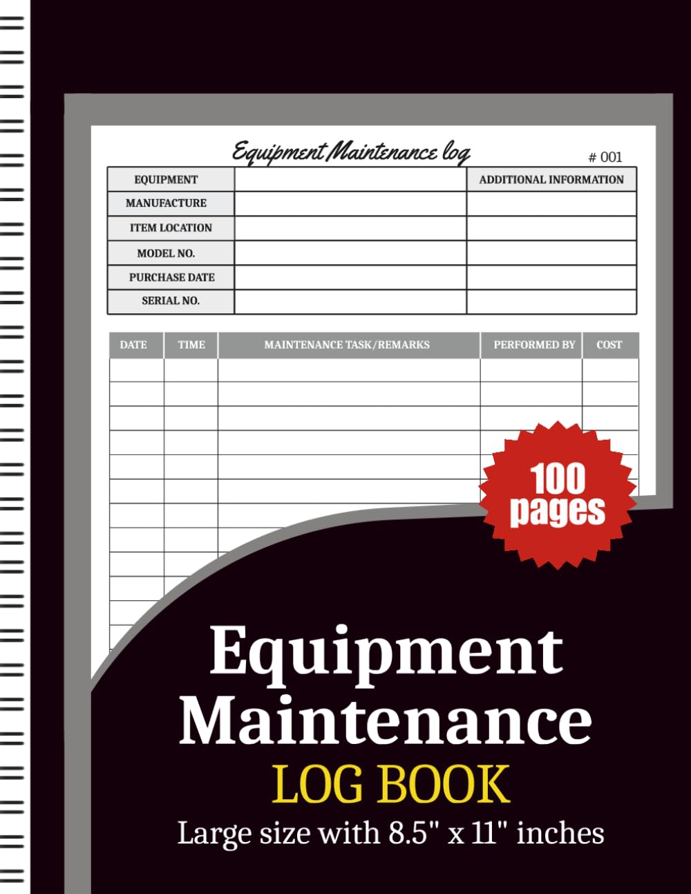 capítulo por capítulo baixar Equipment Maintenance Log Book: 103 Pages: Service Record Tracker for Repairs, Inspections, Machinery & Tools – Large 8.5” x 11” Maintenance Notebook
