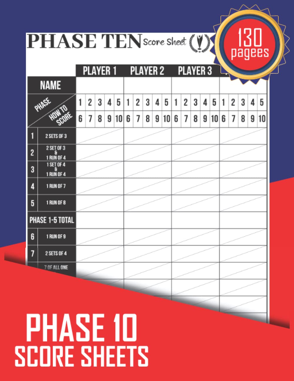 Phase 10 Score Sheets: 130 Pages Scoring Notebook for Phase Ten Game baixar o livro de graça