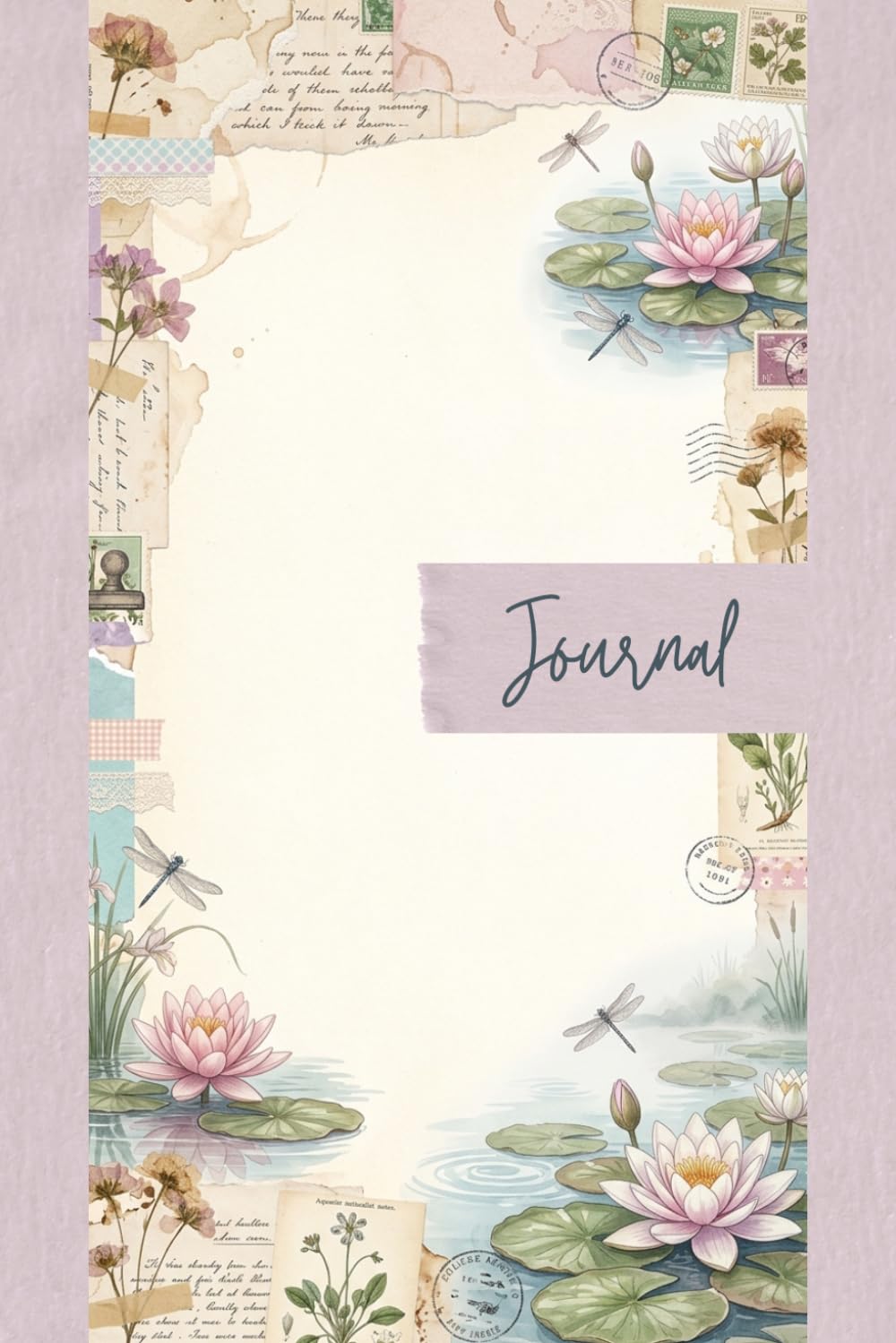 ler totalmente Vintage Water Lily Pond Junk Journal Pages - 6x9 Aesthetic Stationery Paper - 100 Decorative Writing Sheets with Victorian Dragonflies, Pastel... Stamps, and Shabby Chic Ephemera Textures