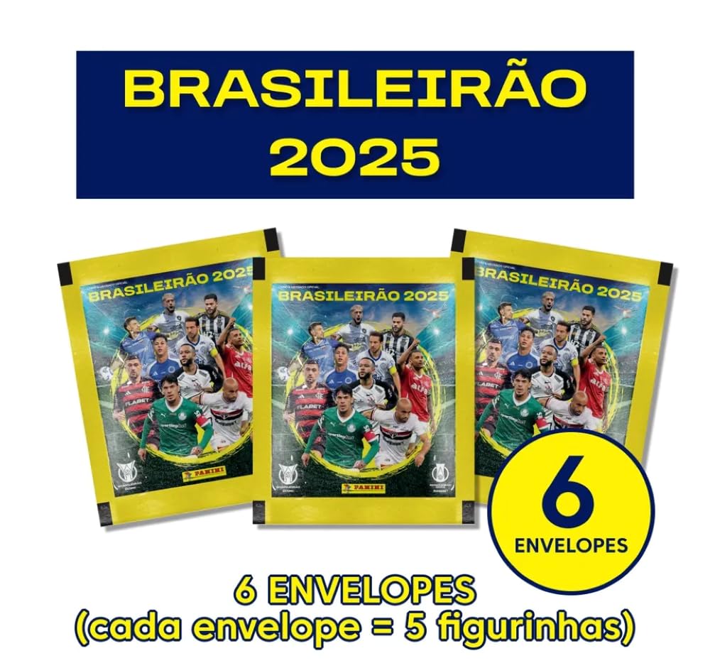 Kit com 6 Envelopes de Figurinhas Brasileirão 2025 (Contém 30 figurinhas)