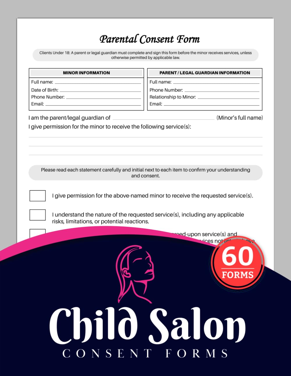 ler totalmente Child Salon Consent Forms: Minor Client Authorization Logbook for Aesthetic Clinics & Beauty Businesses | Parental Approval & Service Records | 60 Forms