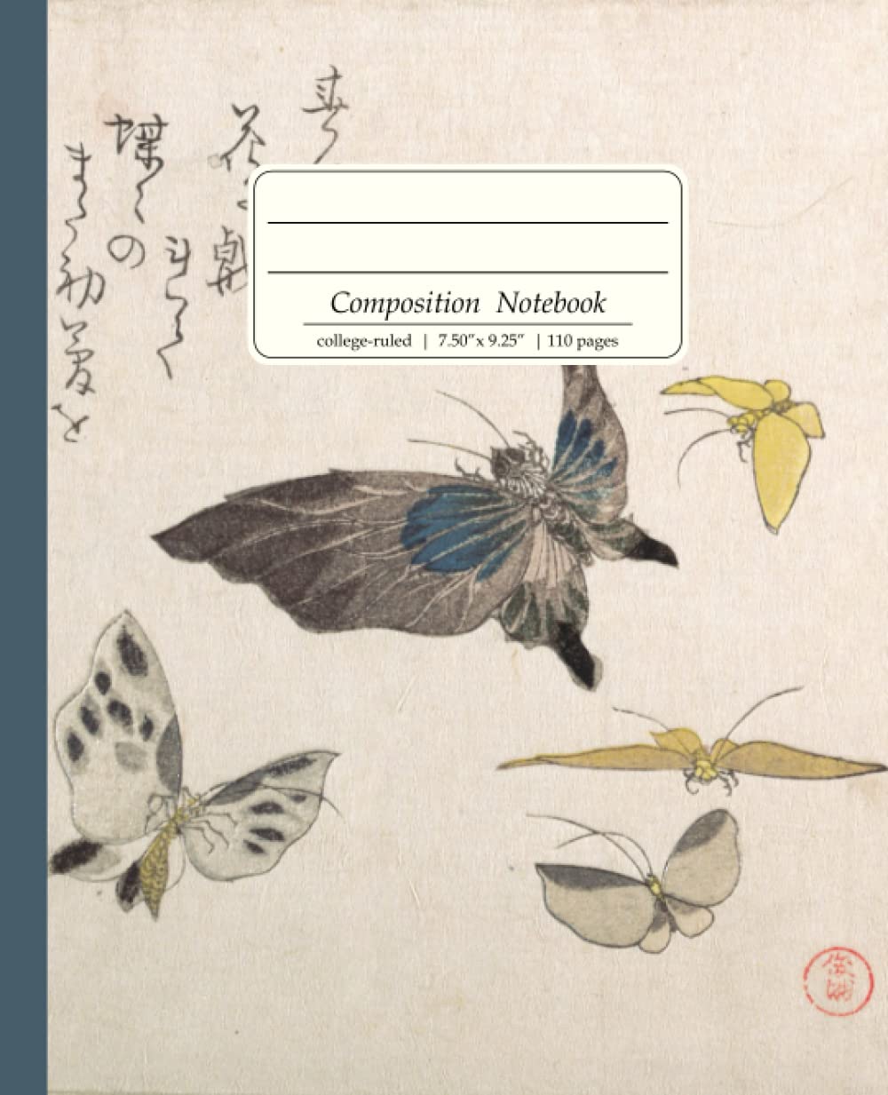 ler totalmente Composition Notebook College Ruled: 110 Page Book with Index, and Featuring Beautiful Vintage Japanese Illustration of Moths, Butterflies, & Calligraphy